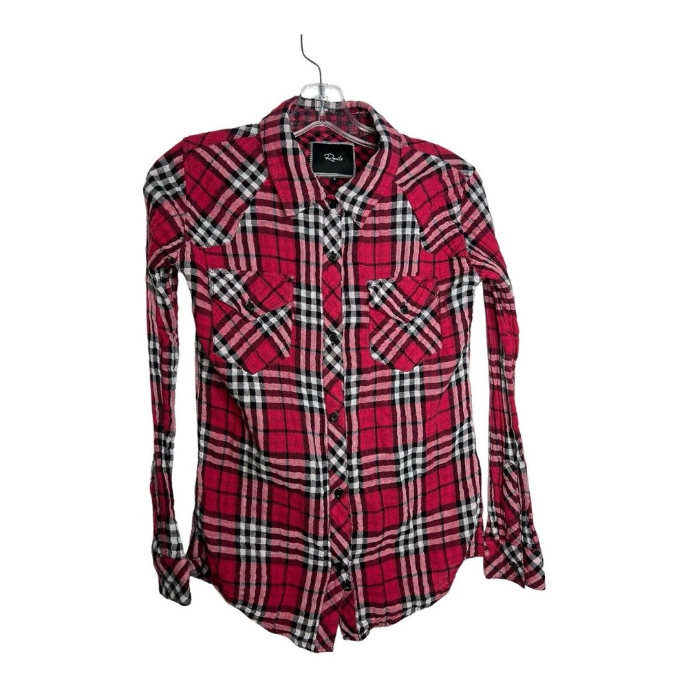 Rails Top Womens Small Red Plaid Button Up‎ Shirt Gauzy Crinkle Wrinkle Collared